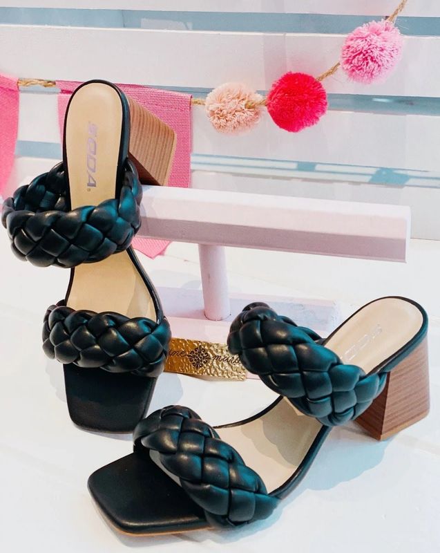 Braided Leather Chunky Sandal Heels