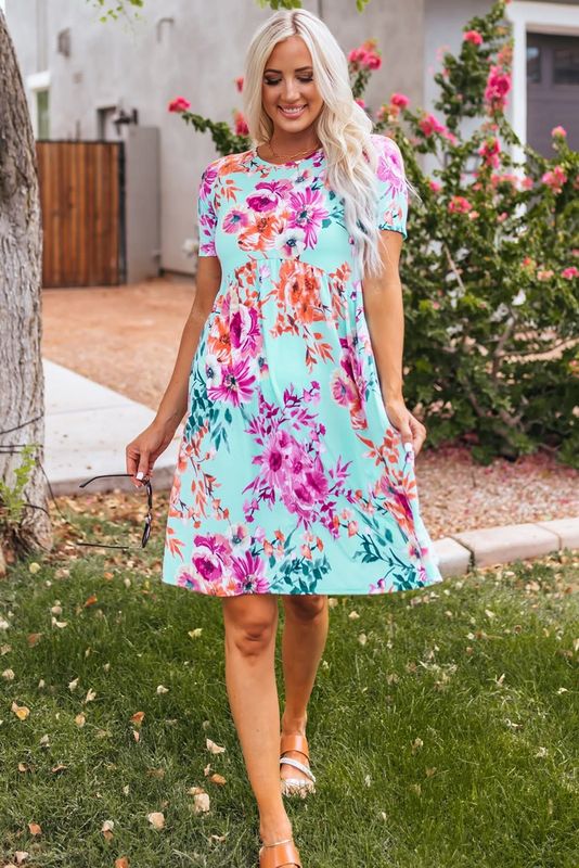 Short Sleeve High Waist Floral T-Shirt Dress