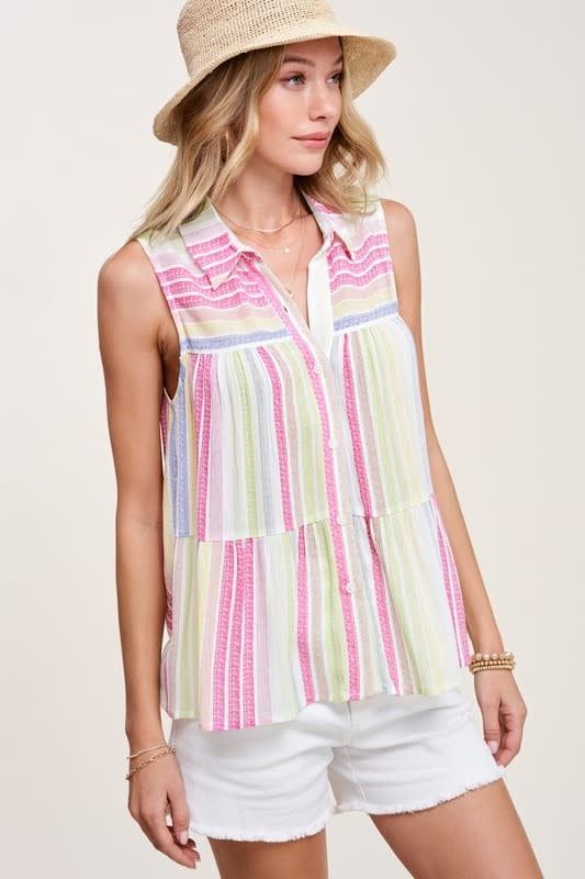 Multi-Color Striped Sleeveless Blouse