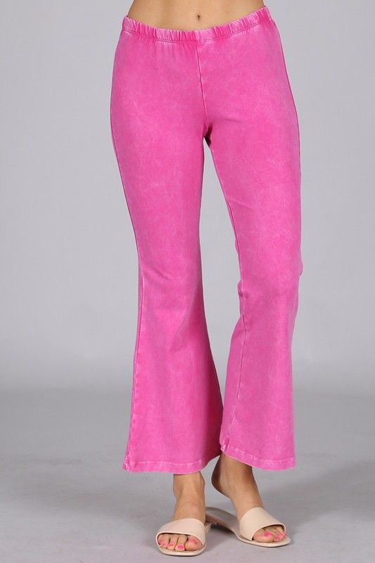 Mineral Washed Crop Flare Pants , Color: Bubblegum Pink, Size: S