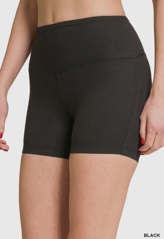 Brushed Microfiber Wide Waistband Biker Shorts
