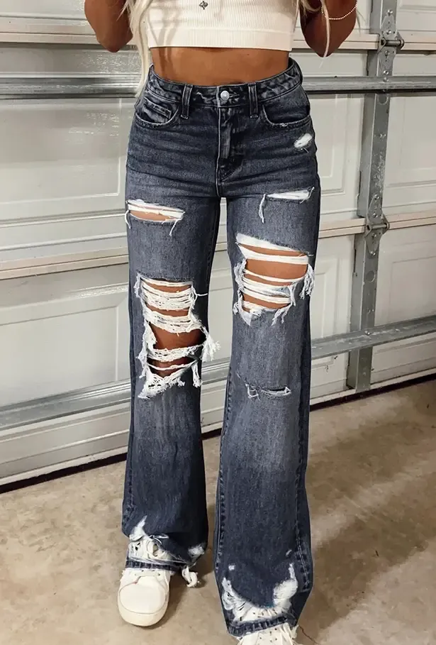 Ripped Distressed Raw Hem Jeans