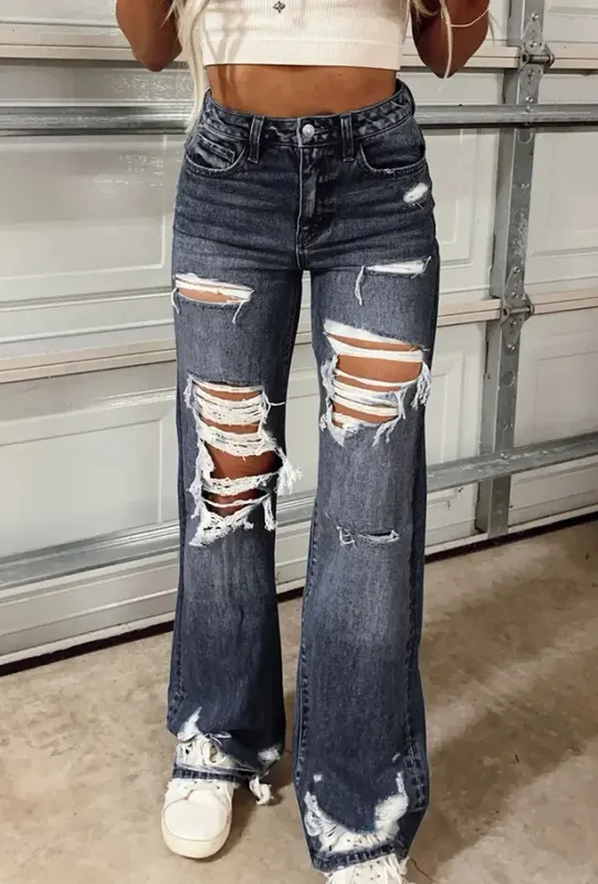 Ripped Distressed Raw Hem Jeans