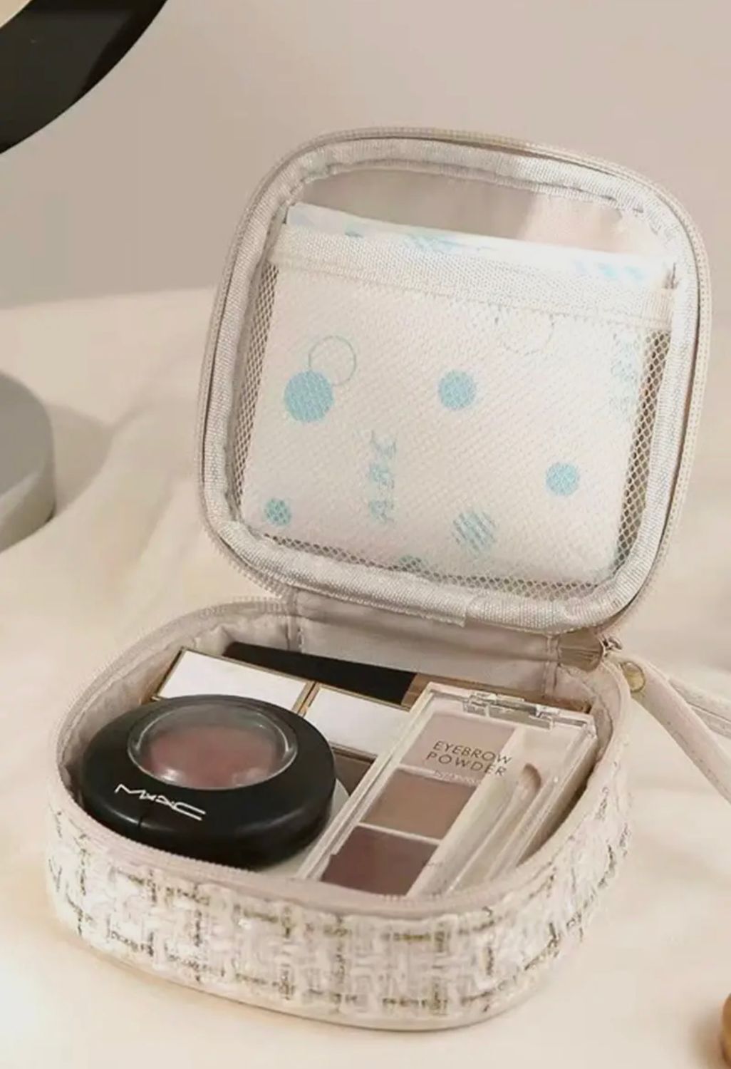 Plaid Tweed Cosmetic Makeup Travel Case, Color: Pink, Size: OS
