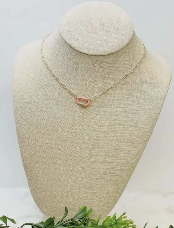 Glitzy Locked Link Enamel Pendant Necklace