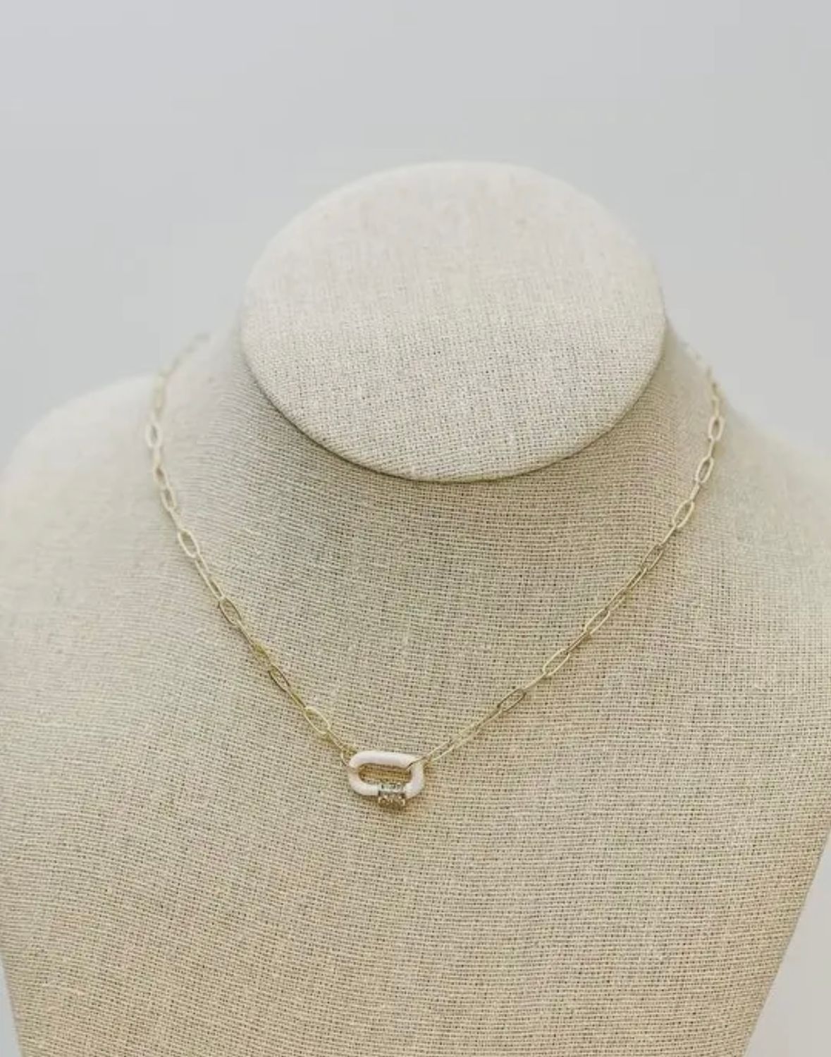 Glitzy Locked Link Enamel Pendant Necklace, Color: White, Size: OS