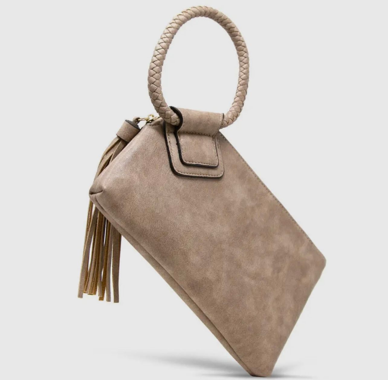 Soft Vegan Leather Wristlet/Clutch, Color: Stone, Size: 10&quot; W x 6&quot; H x 0.5&quot; D