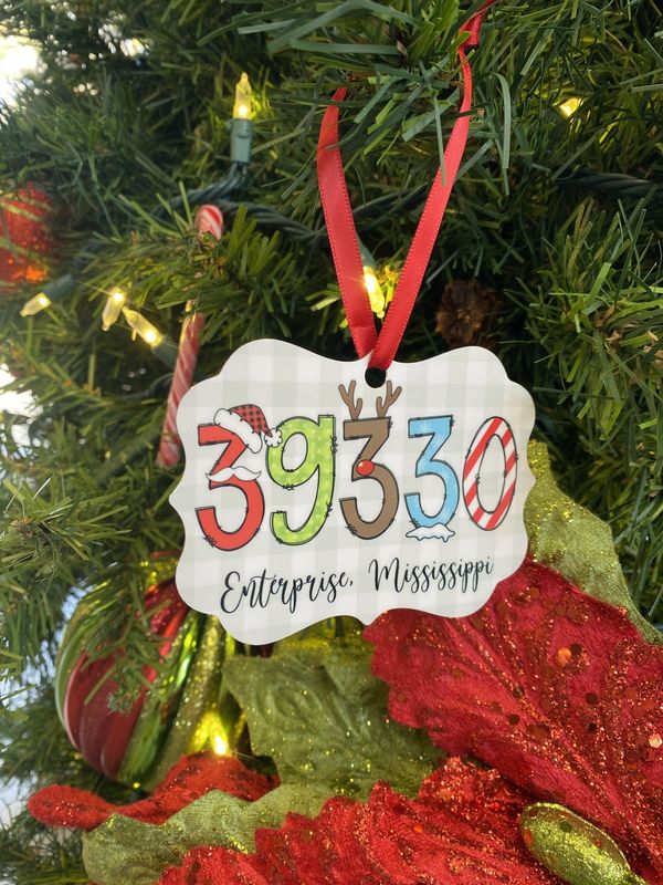 CUSTOM Zip Code Town State  Christmas Ornament