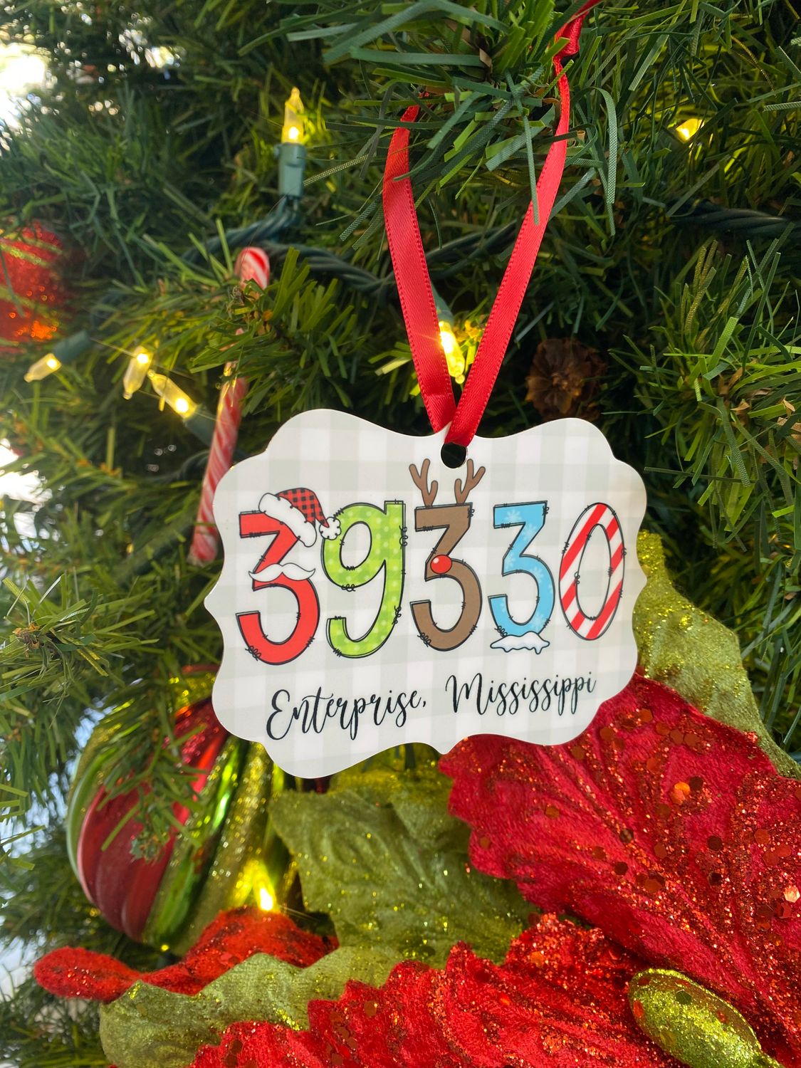 CUSTOM Zip Code Town State  Christmas Ornament, Color: Christmas Font, Size: OS