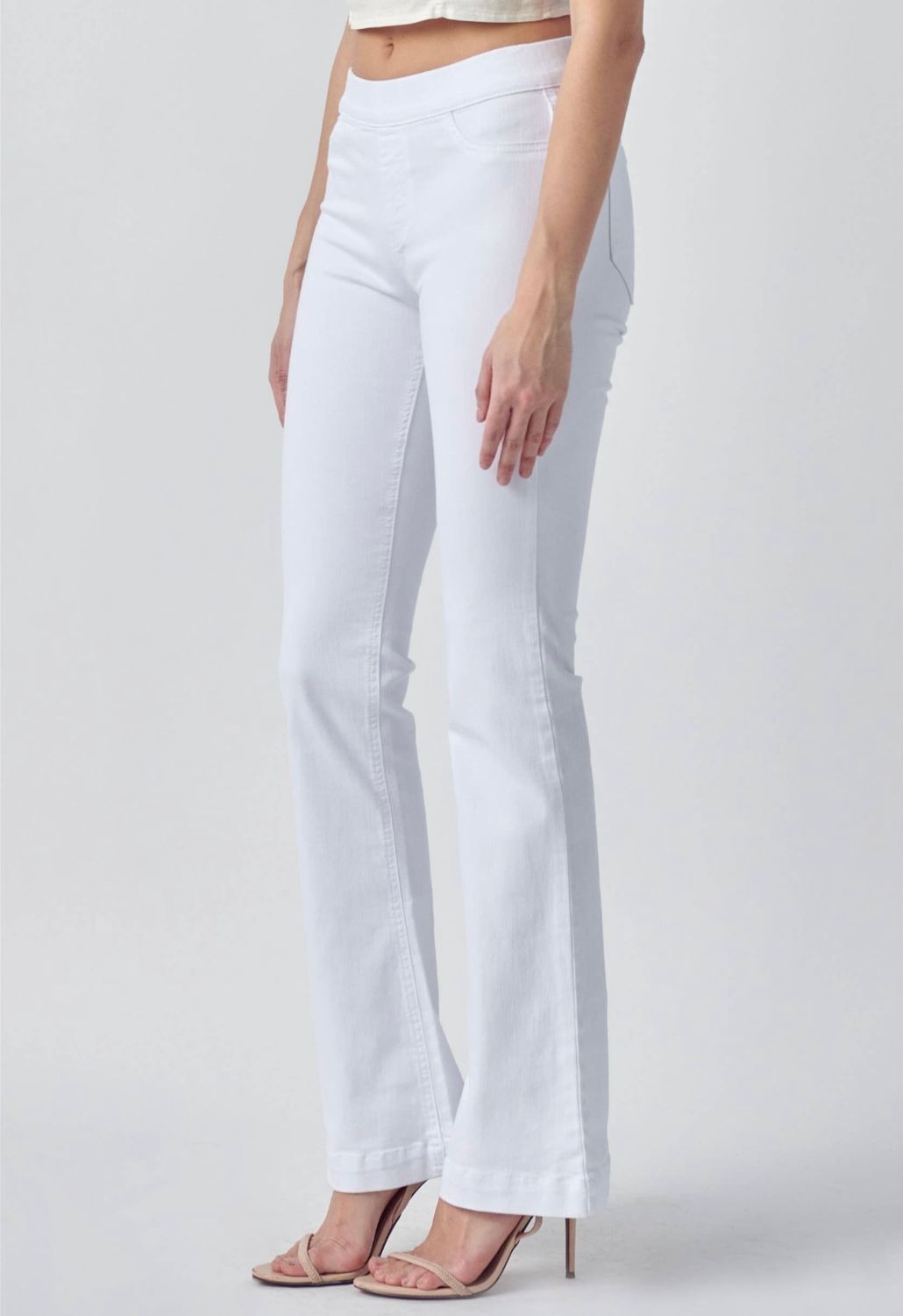 Cello Mega Stretch Elastic Waist Flare Jeans, Color: White, Size: S