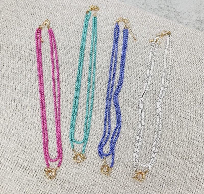 Enamel Box Chain Layered Necklaces