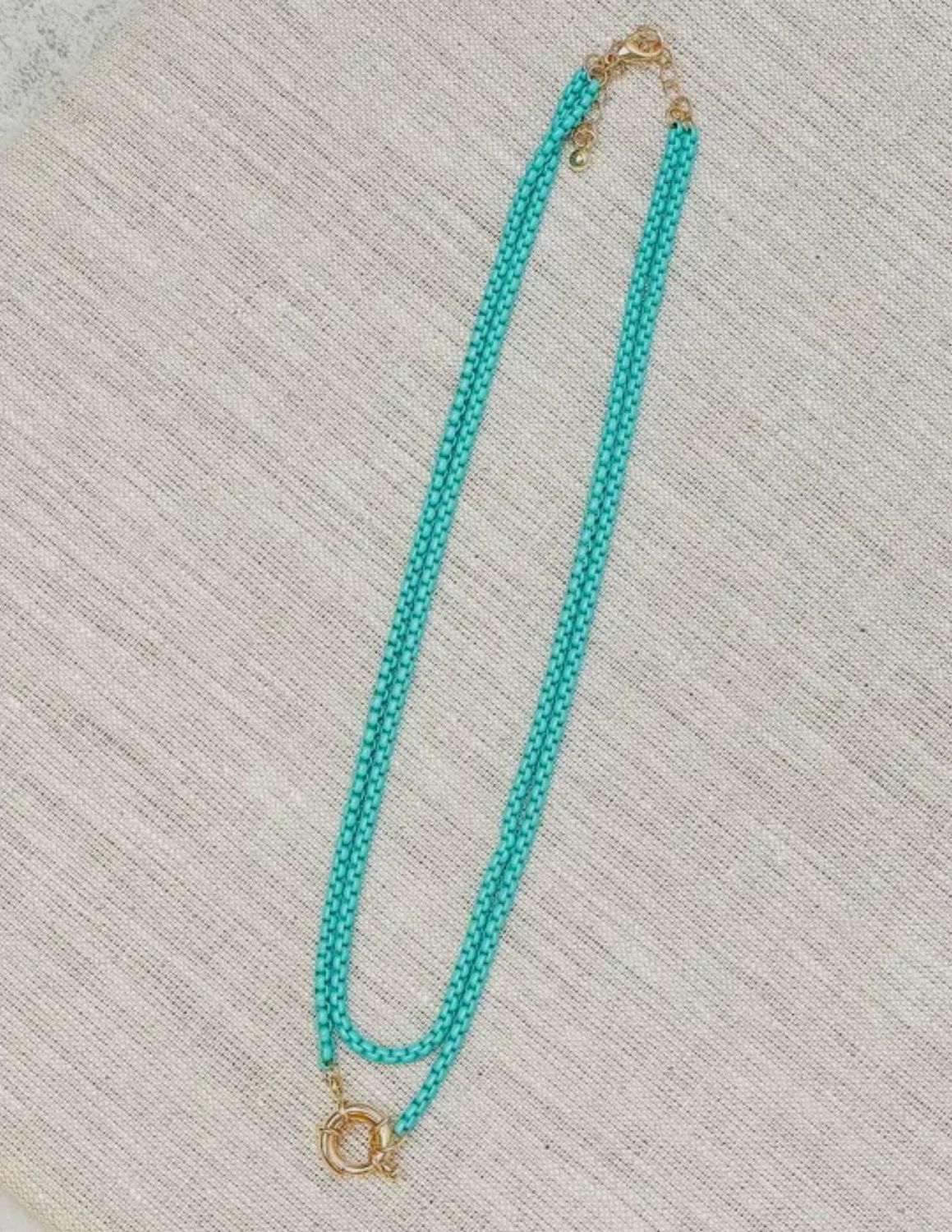 Enamel Box Chain Layered Necklaces, Color: Teal, Size: OS