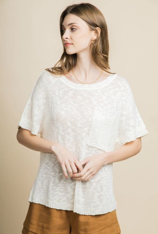 Ribbed Hem Short Sleeve Sweater Top