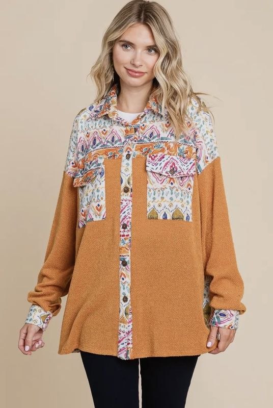 Multi Print/Color Block Jacquard Shacket 