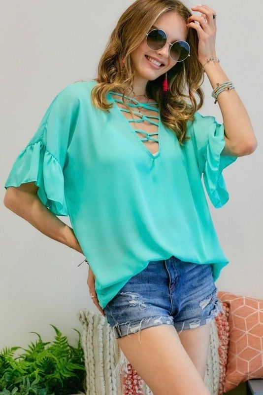LACE UP SHORT SLEEVE TOP