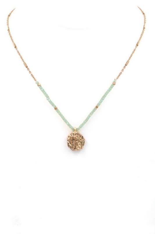 Faceted Bead Metal Coin Pendant Necklace