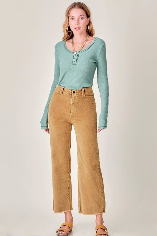 Hi-Rise Button Up Corduroy Wide Leg Crop Pants
