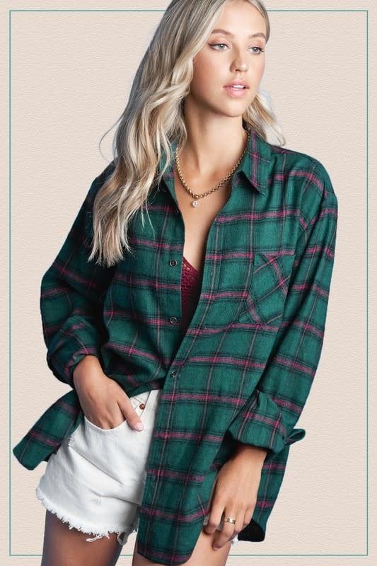 Oversized Flannel Plaid Button Down Shirt