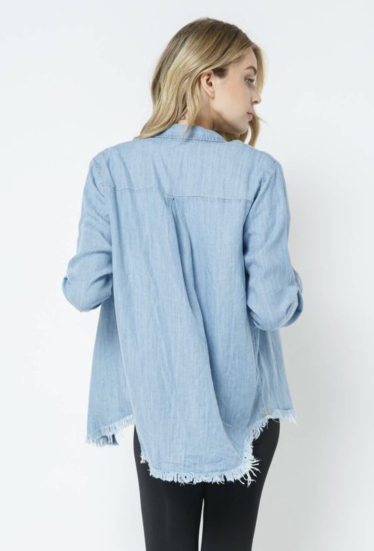 Tencel Chambray Frayed Button Down Shirt