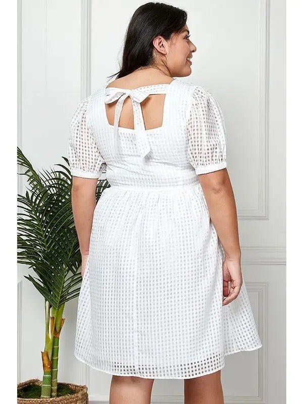 Plus Size Puff Sleeve Gingham Dress