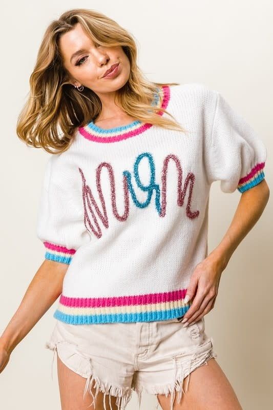 Glittery MAMA Puff Sleeve Sweater 