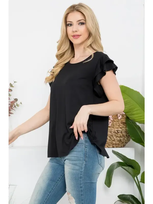Plus Size Butter Soft Ruffle Short Sleeve Top