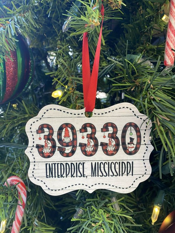 CUSTOM Zip Code Town State  Christmas Ornament