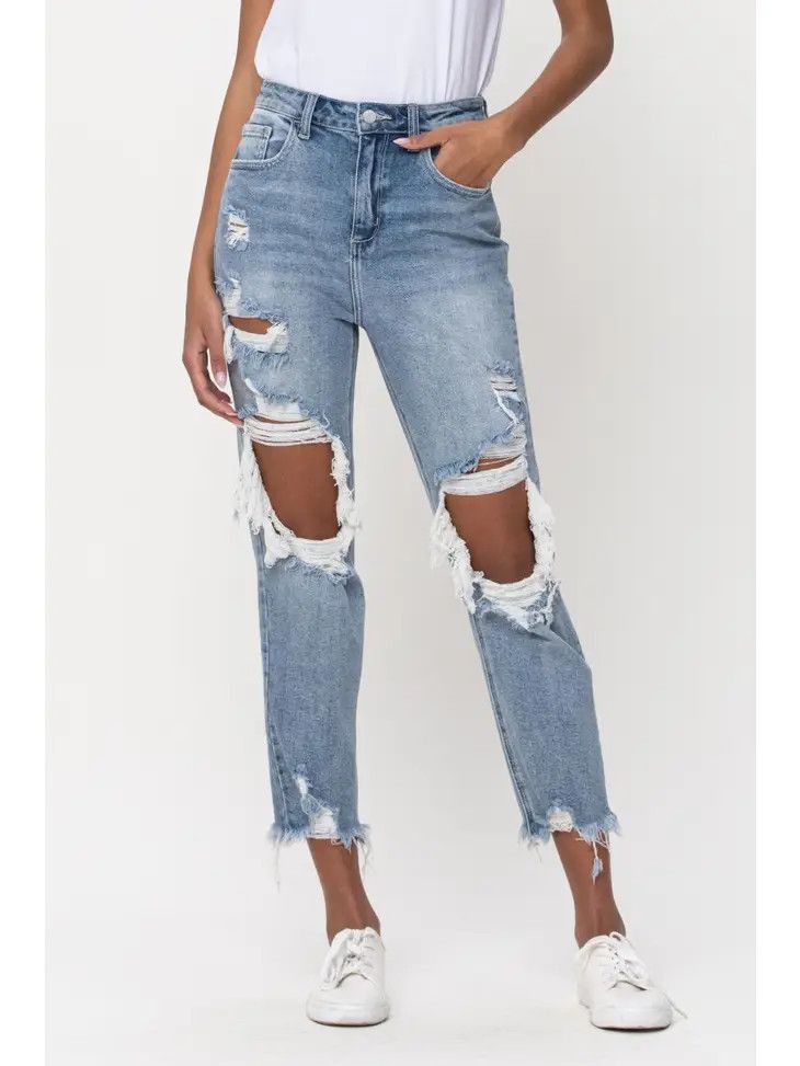 High Rise Distressed Crop Jeans , Size: 1