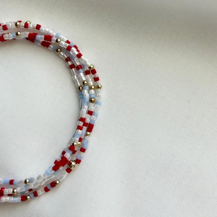 Stretchy Colorful Beaded Bracelets Dainty 14K gold Filled, Color: Sailor Stripe