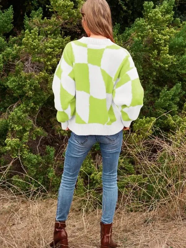  Plus Multi Geo Checker Pull-Over Sweater Top