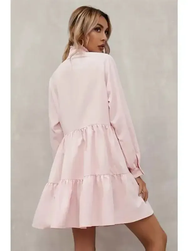 Frilled Stand Collar Long Sleeve Dress
