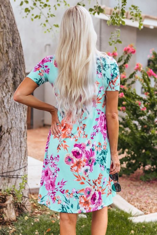 Short Sleeve High Waist Floral T-Shirt Dress
