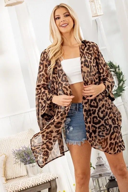 Plus Size Leopard Print Sheer Cardigan