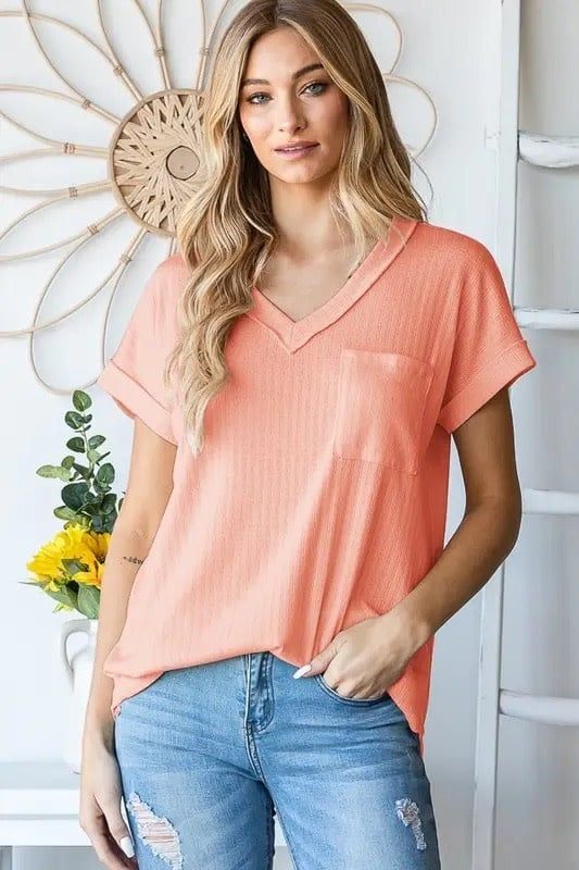 Plus Size Reversed Stitch Pocket Top