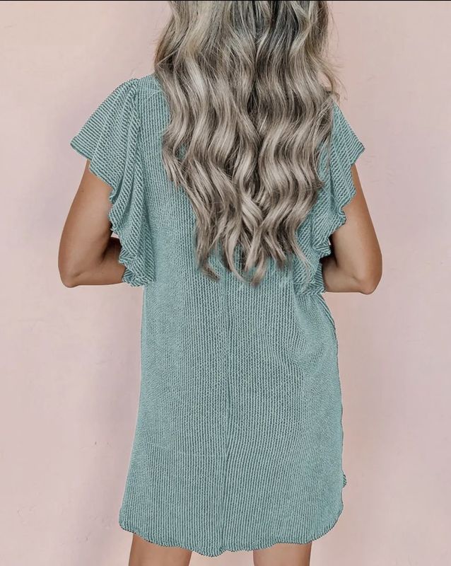 Ribbed Texture Flutter Sleeve Mini Dress