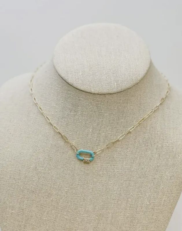 Glitzy Locked Link Enamel Pendant Necklace