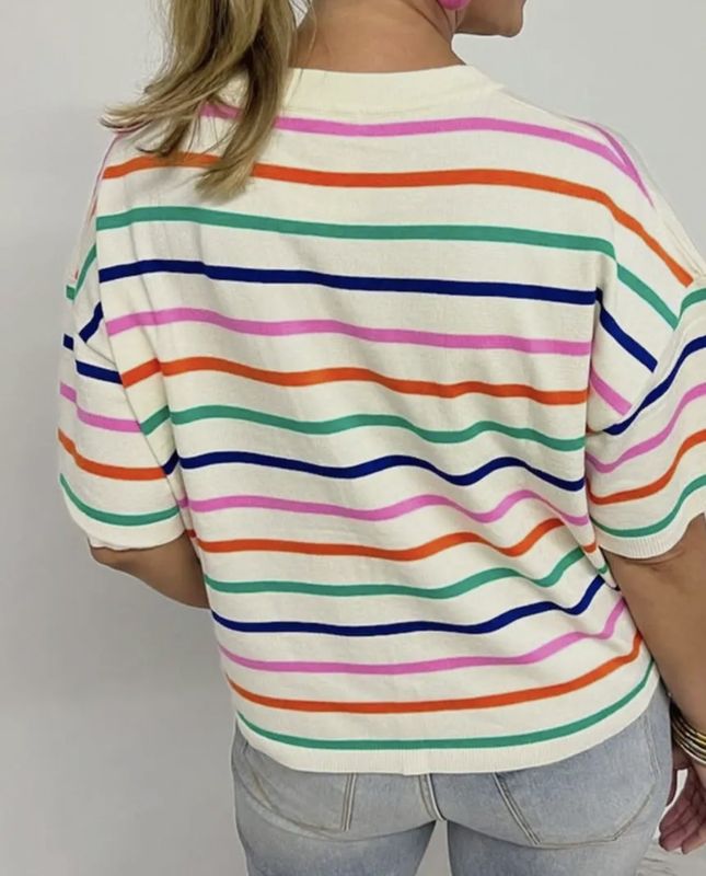 Stripe Short Sleeve Boxy Sweater Top