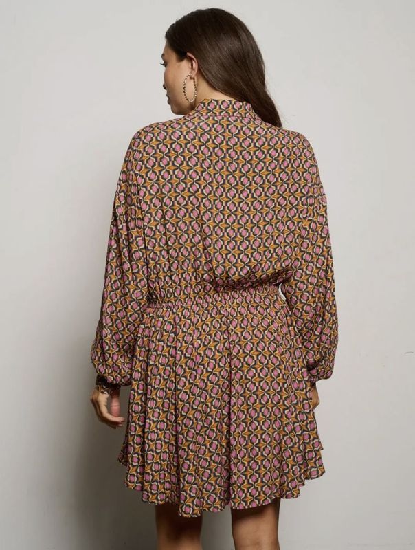 Long Sleeve Button Up Multi Print Mini Dress