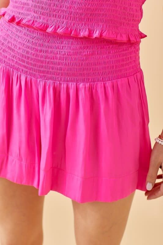Satin Smocked Flowy Shorts