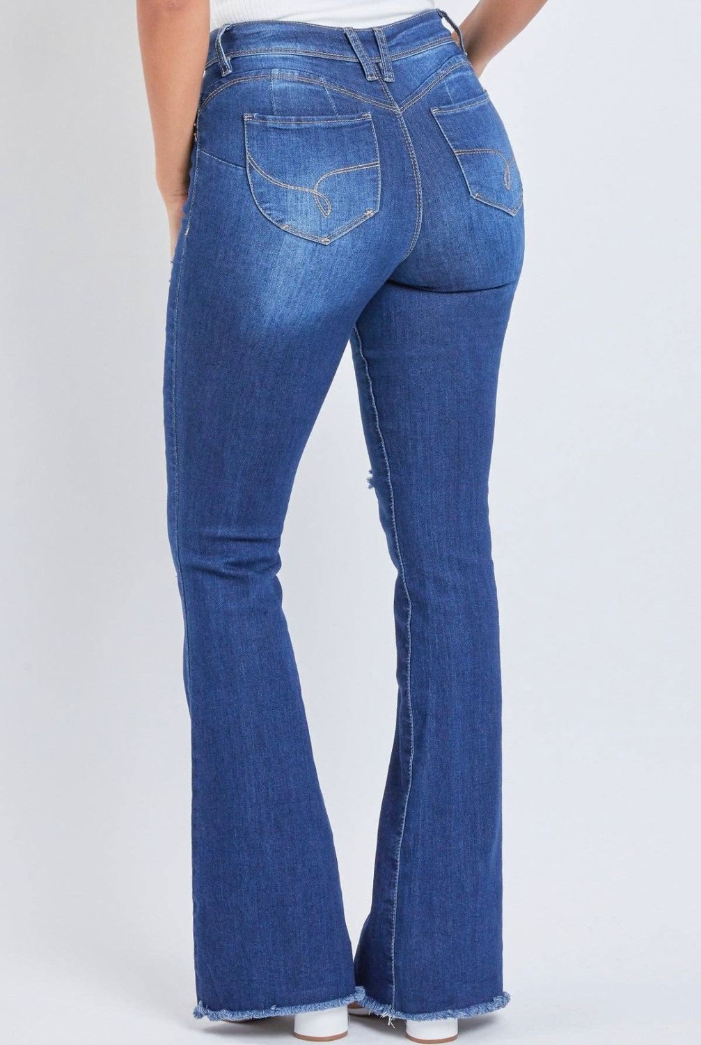YMI Junio WannaBettaButt Hi-Rise Distressed Super Flare Jeans, Color: Dark Wash/N1766, Size: 1