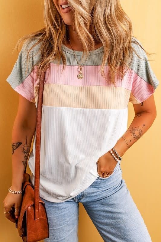 Ribbed Color Block Patchwork Sweater Top