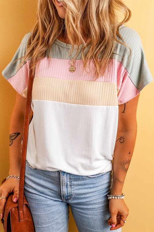 Ribbed Color Block Patchwork Sweater Top