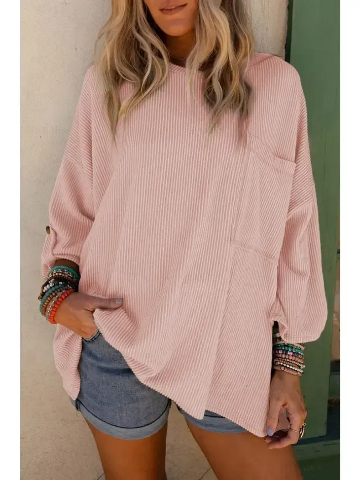 Oversize Ribbed Chest Pocket Top