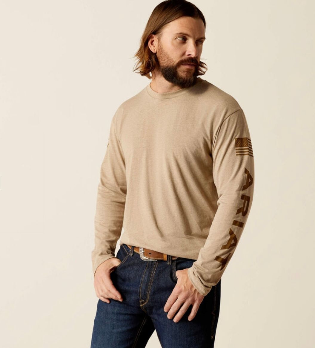 MEN&#39;S ARIAT ELEVATED V2 LS T-SHIRT, Color: OATMEAL HTHR, Size: S