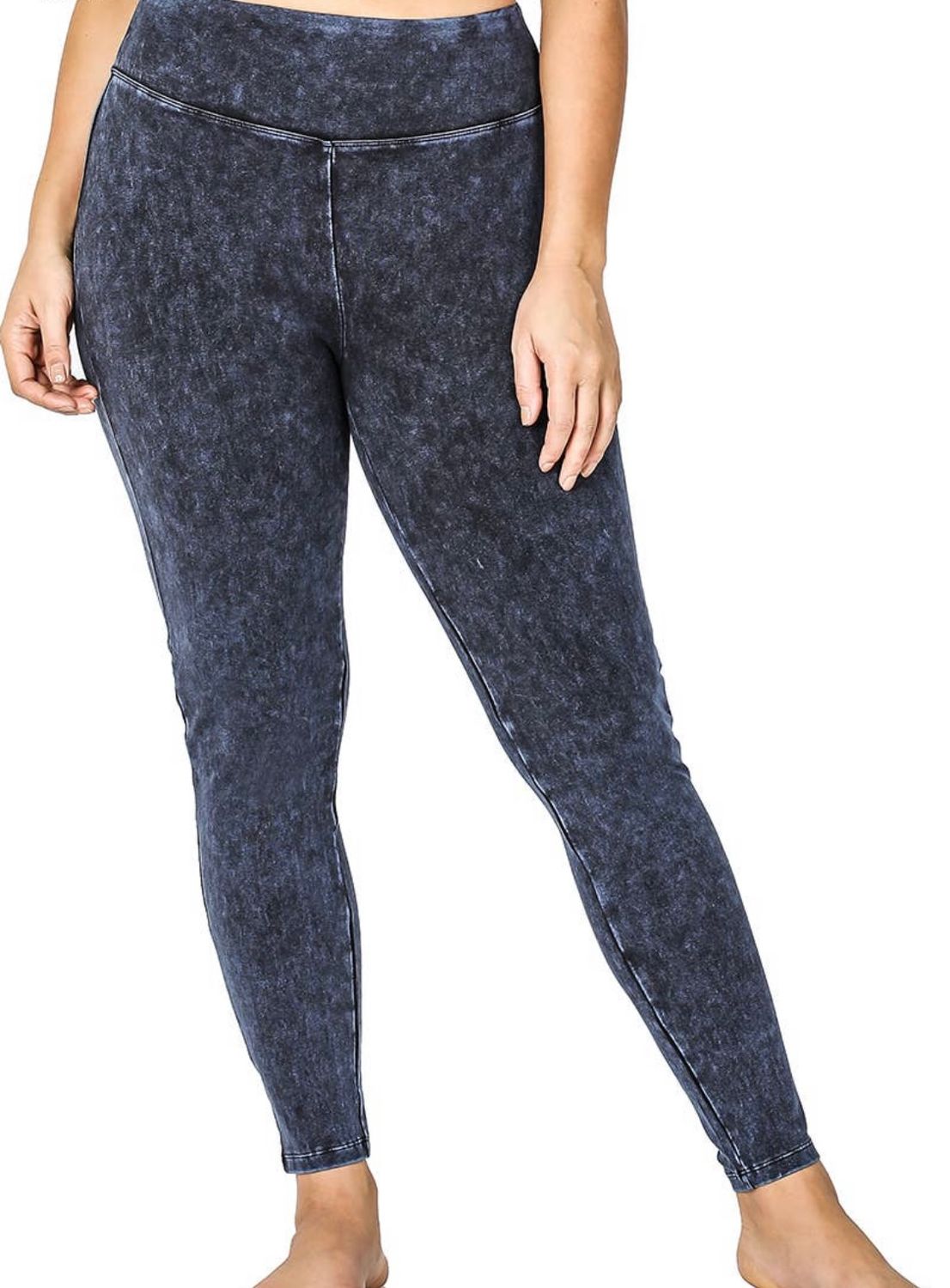 Plus Size Mineral Washed Elastic Waist Yoga Leggings, Color: Sapphire, Size: 1XL