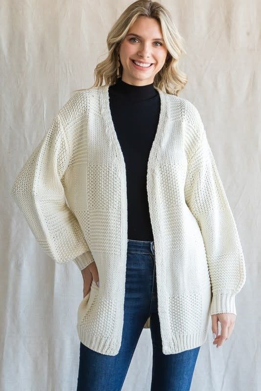 Textured Long Bubble Sleeve Cardigan