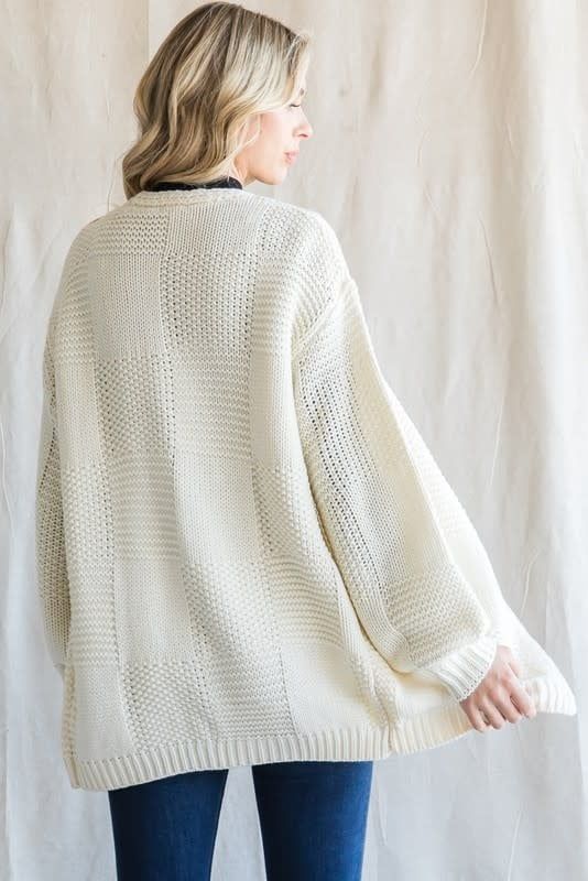 Textured Long Bubble Sleeve Cardigan