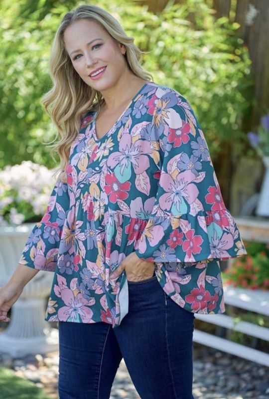 Plus Size Floral Printed Knit Top 