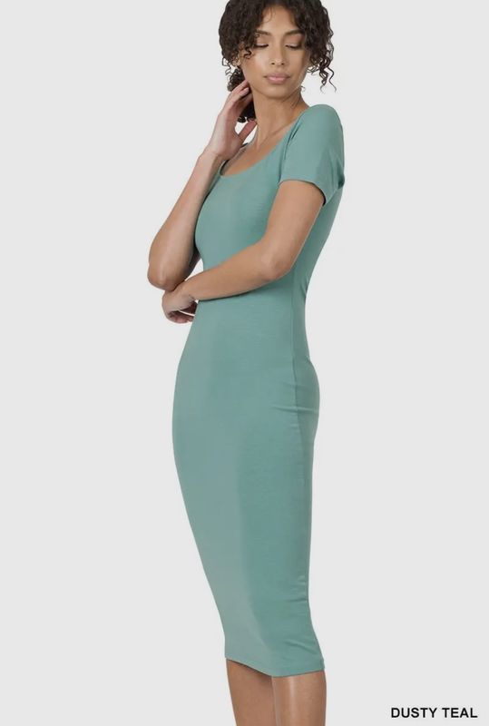 Premium Cotton Classic Square Neck Midi Dress
