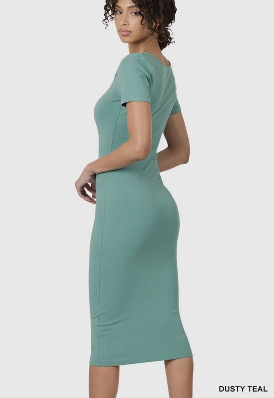 Premium Cotton Classic Square Neck Midi Dress
